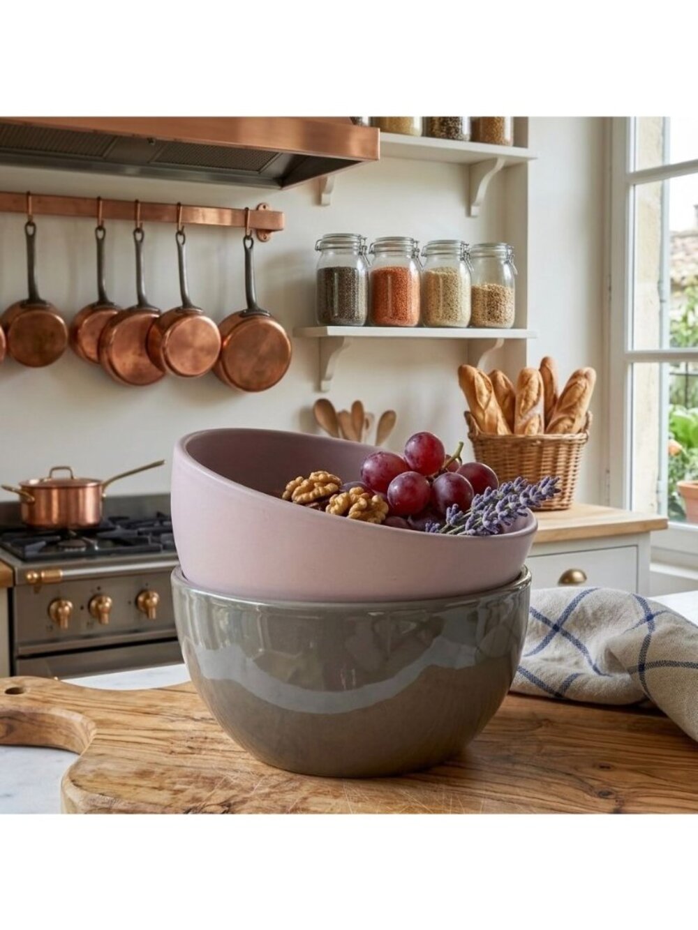 Vintage Pink And Gray Stoneware Ceramic 7” Serving Bowl Fruit Bowl/ Made In Germ